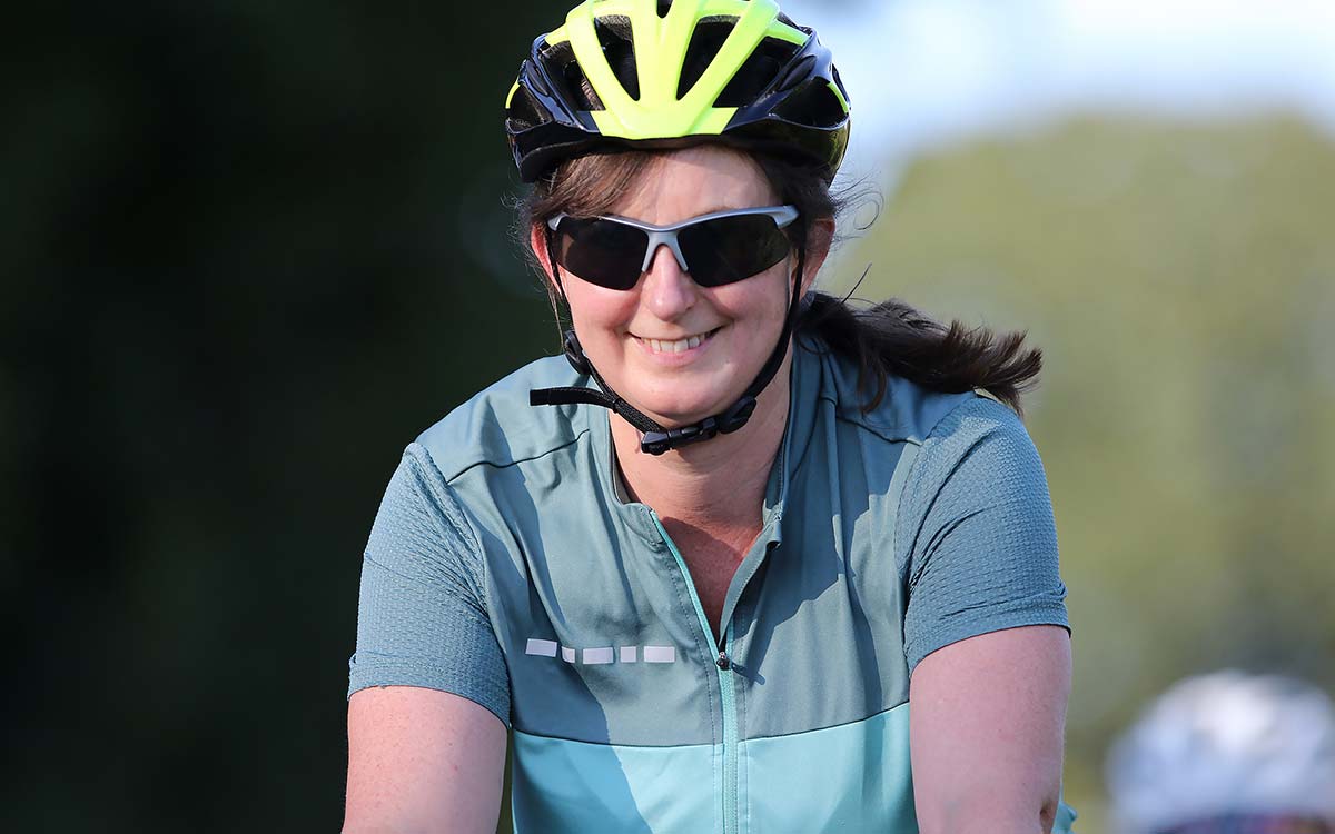 Emma, from Border Biking Belles cycling group, cycling outdoors